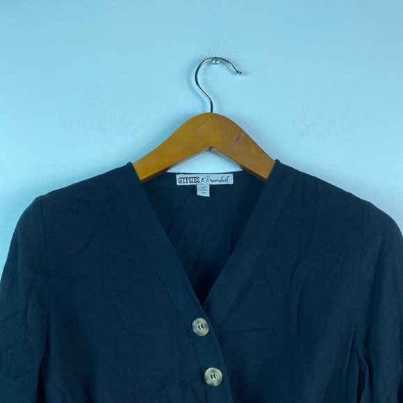 Gypsies & Moondust Juniors XS Black Tie Front Button Wrap Blouse Top NWT AQ86 - Picture 4 of 9